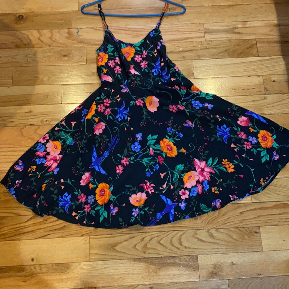 Black dress with orange flowers